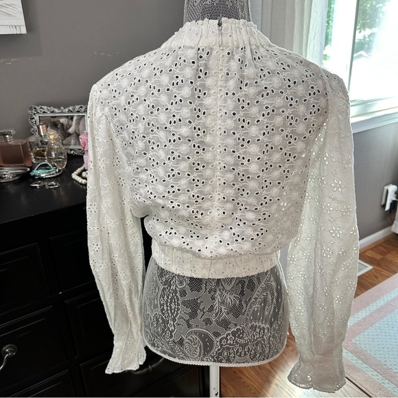 AllSaints Luna Broderie Eyelet Embroidered Linen Cotton Top White Size 6 - Picture 7 of 16